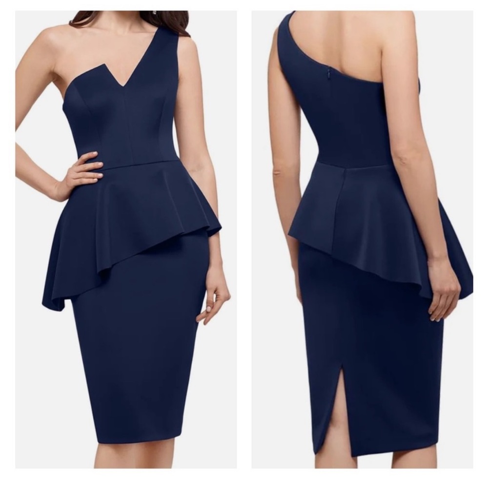 Betsy & Adam One-Shoulder Peplum Sheath Dress